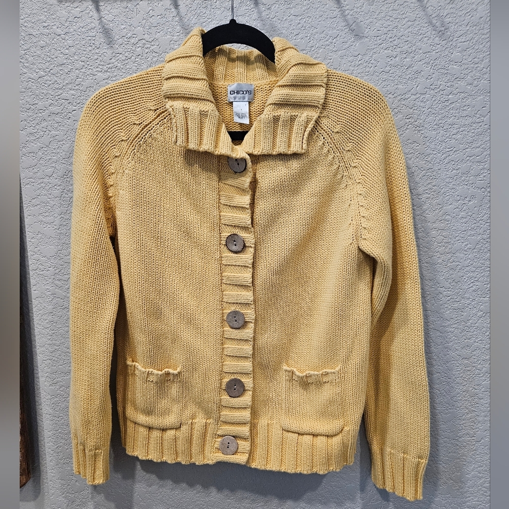 Donating Soon- Chico's Mustard Knit Cardigan with Buttons